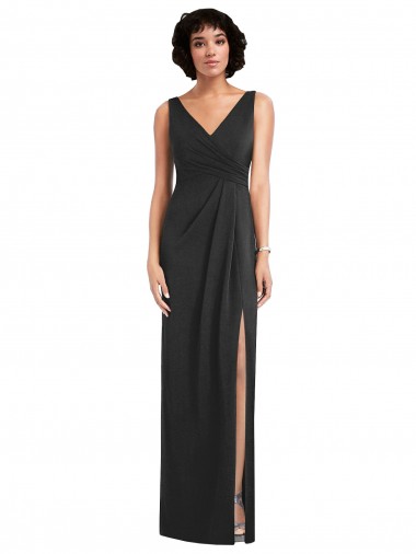 Negro Cubierta Cuello en V Spandex Largo Formales Vestidos de dama de honor / Vestidos de fiesta Outlet