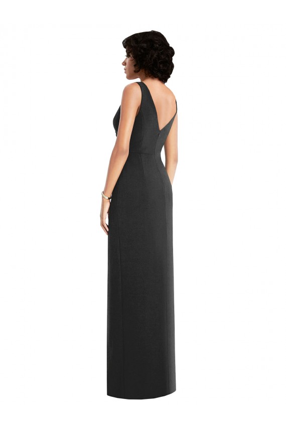 Negro Cubierta Cuello en V Spandex Largo Formales Vestidos de dama de honor / Vestidos de fiesta Outlet