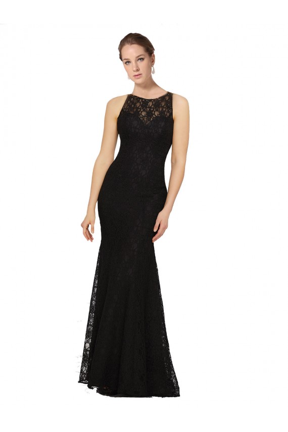 Negro Cubierta Cuello joya Encaje Largo Vestidos de dama de honor Outlet