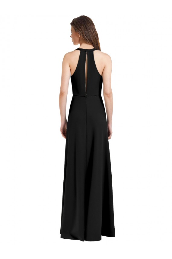 Negro Cubierta Halter Cuello en V Crepé Elástico Largo Formales Vestidos de dama de honor / Vestidos de fiesta Outlet