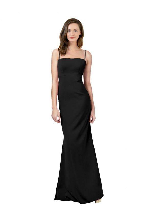 Negro Cubierta Tirantes espagueti Cuadrado Crepé Elástico Largo Formales Vestidos de dama de honor / Vestidos de fiesta Outlet