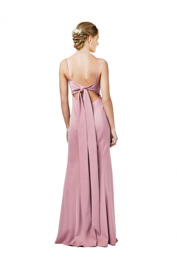 Negro Cubierta Tirantes espagueti Cuadrado Crepé Elástico Largo Formales Vestidos de dama de honor / Vestidos de fiesta Outlet