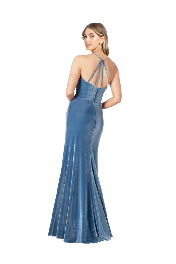 Negro Cubierta Tirantes espagueti Cuello joya Terciopelo Elástico Largo Formales Vestidos de dama de honor / Vestidos de fiesta Outlet