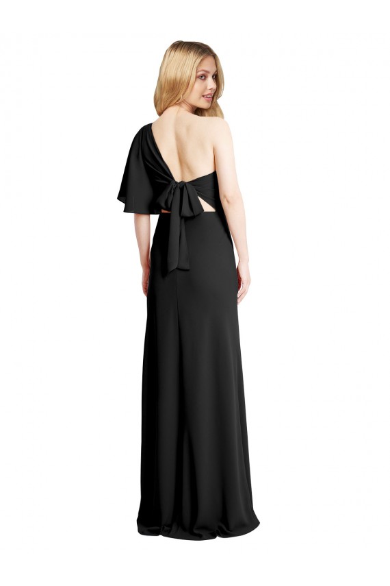 Negro Cubierta Un Hombre Crepé Elástico Largo Formales Vestidos de dama de honor / Vestidos de fiesta Outlet