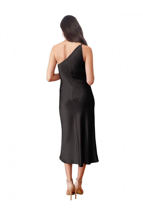 Negro Cubierta Un Hombre Midi Satén elástico Corto Formales Vestidos de dama de honor / Vestidos de fiesta / Vestidos de cóctel Outlet