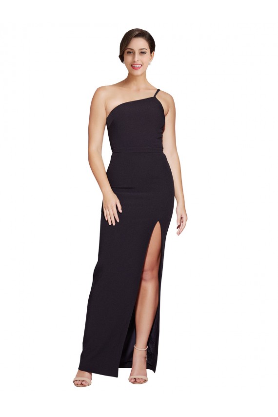 Negro Cubierta Un Hombre Sin tirantes Crepé Elástico Largo Formales Vestidos de dama de honor / Vestidos de fiesta Outlet