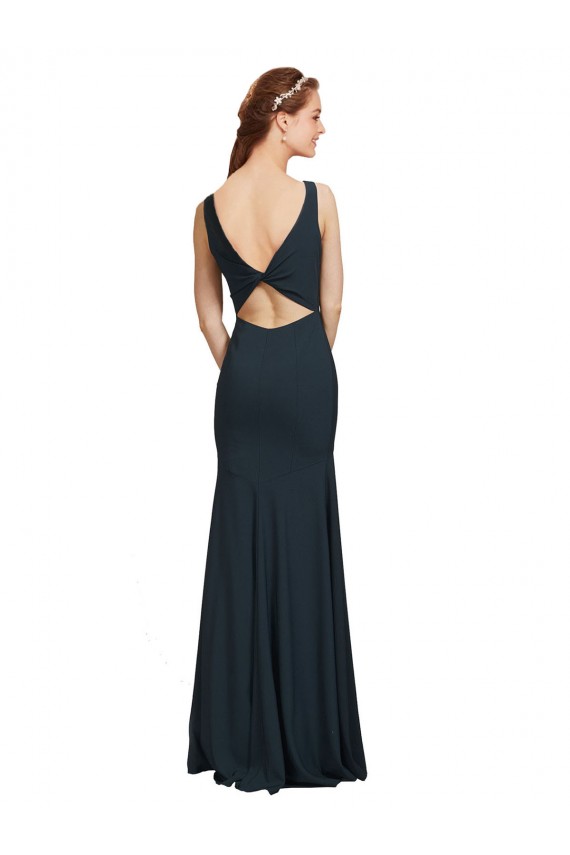 Negro Sirena Barco Crepé Elástico Largo Vestidos de dama de honor / Vestidos de fiesta Outlet