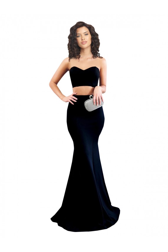 Negro Sirena Cuello Alto Crepé Elástico Largo Formales Vestidos de dama de honor / Vestidos de fiesta Outlet
