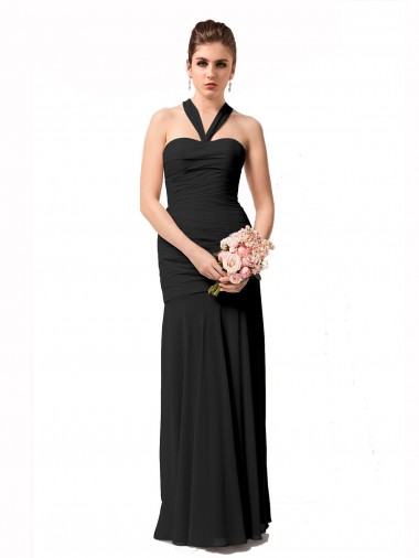 Negro Sirena Halter Gasa Largo Vestidos de dama de honor Outlet