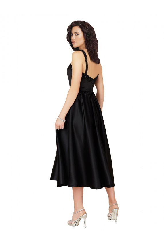 Negro línea A Cuadrado Satén Corto Vestidos de dama de honor / Vestidos de fiesta / Vestidos de cóctel Outlet