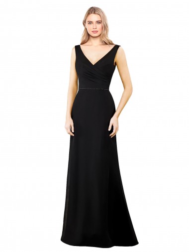 Negro línea A Cuello en V Gasa Largo Vestidos de dama de honor / Vestidos de fiesta Outlet