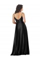 Negro línea A Cuello en V Satén sedoso Largo Formales Vestidos de dama de honor / Vestidos de fiesta Outlet