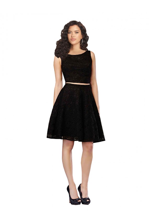 Negro línea A Cuello joya Encaje Corto Vestidos de dama de honor / Vestidos de cóctel Outlet