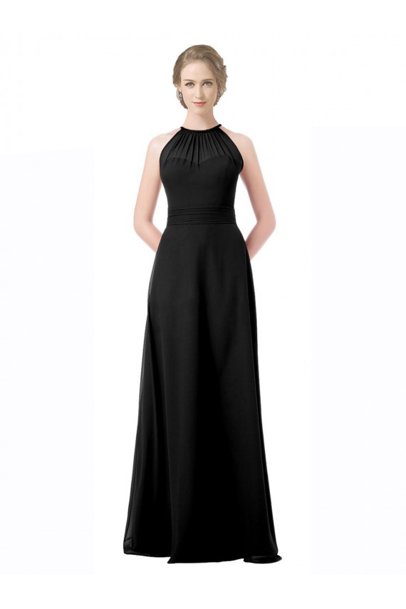 Negro línea A Halter Cuello de Corazón Gasa Largo Vestidos de dama de honor Outlet