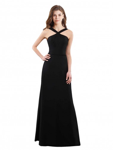 Negro línea A Halter Gasa Largo Vestidos de dama de honor Outlet
