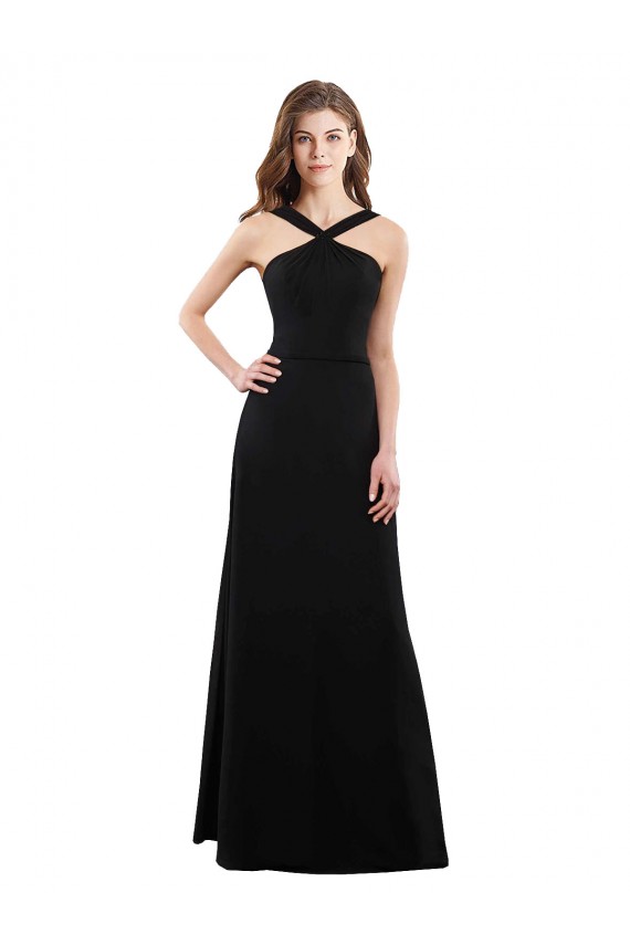 Negro línea A Halter Gasa Largo Vestidos de dama de honor Outlet