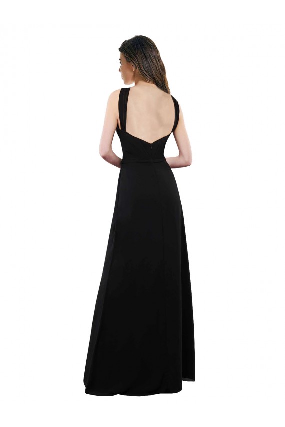 Negro línea A Halter Gasa Largo Vestidos de dama de honor Outlet