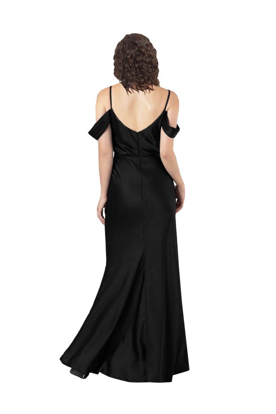 Negro línea A Hombros Descubiertos Satén sedoso Largo Formales Vestidos de dama de honor / Vestidos de fiesta Outlet