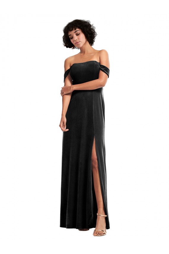 Negro línea A Hombros Descubiertos Sin tirantes Terciopelo Elástico Largo Formales Vestidos de dama de honor / Vestidos de fiesta Outlet