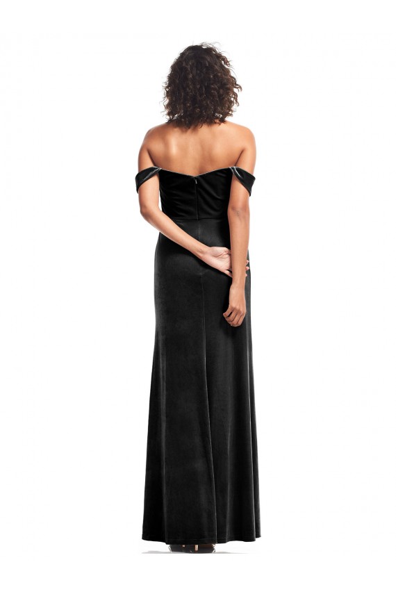 Negro línea A Hombros Descubiertos Sin tirantes Terciopelo Elástico Largo Formales Vestidos de dama de honor / Vestidos de fiesta Outlet
