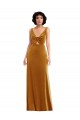Oro Trompeta Cuello en V Terciopelo Elástico Largo Vestidos de dama de honor / Vestidos de fiesta Outlet