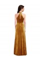 Oro Trompeta Halter Cuello Alto Terciopelo Elástico Largo Vestidos de dama de honor / Vestidos de fiesta Outlet