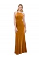 Oro línea A Halter Cuello Alto Terciopelo Elástico Largo Formales Vestidos de dama de honor / Vestidos de fiesta Outlet
