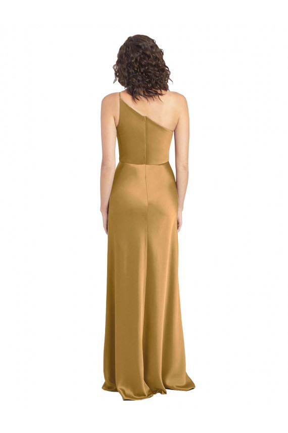 Oro línea A Un Hombre Satén elástico Largo Formales Vestidos de dama de honor / Vestidos de fiesta Outlet