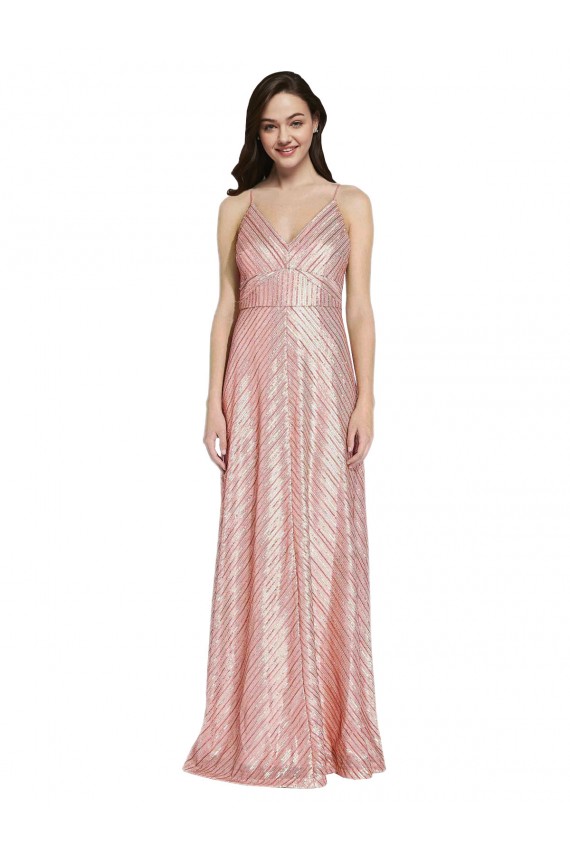 Oro rosa Cubierta Cuello en V Lentejuela Largo Formales Vestidos de dama de honor / Vestidos de fiesta Outlet