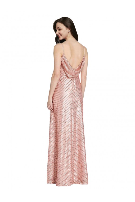 Oro rosa Cubierta Cuello en V Lentejuela Largo Formales Vestidos de dama de honor / Vestidos de fiesta Outlet