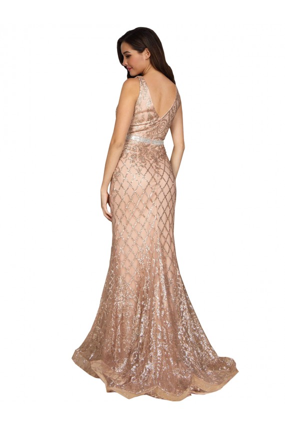Oro rosa Sirena Cuello en V Lentejuela Lentejuelas brillantes Largo Formales Vestidos de dama de honor / Vestidos de fiesta Outlet