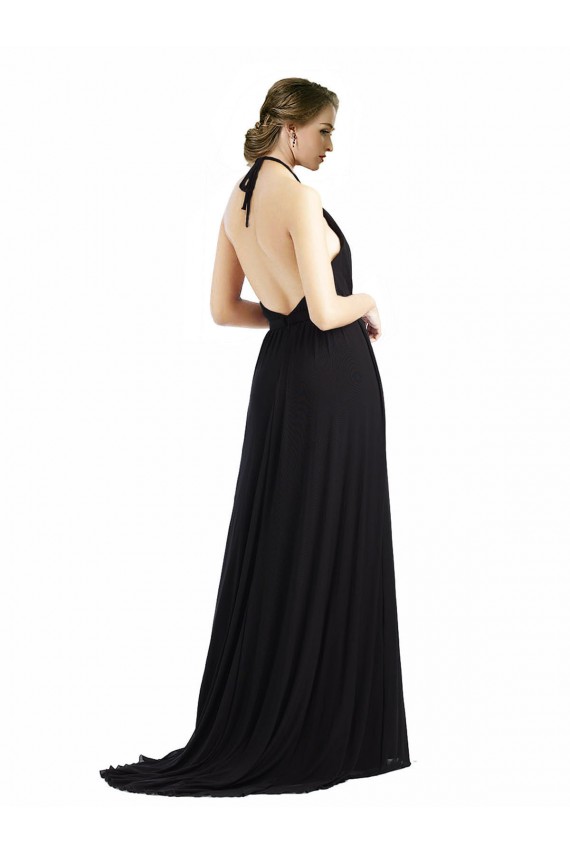 Ostra Plata línea A Halter Gasa Largo Vestidos de dama de honor Outlet