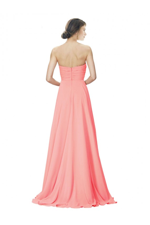 Peach línea A Sin tirantes Gasa Largo Vestidos de dama de honor Outlet