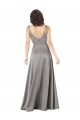 Pearl Grey línea A Cuello en V Satén sedoso Largo Formales Vestidos de dama de honor / Vestidos de fiesta Outlet