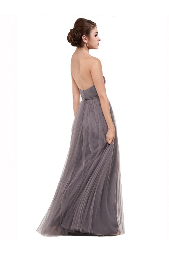 Pewter línea A Tirantes espagueti Tul Largo Vestidos de dama de honor Outlet