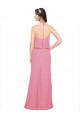 Piel rosa línea A Halter Cuello Alto Gasa Largo Vestidos de dama de honor Outlet