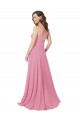 Piel rosa línea A Halter Gasa Largo Vestidos de dama de honor / Vestidos de fiesta Outlet