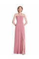 Piel rosa línea A Halter Gasa Largo Vestidos de dama de honor Outlet