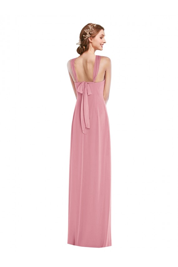 Piel rosa línea A Halter Gasa Largo Vestidos de dama de honor Outlet