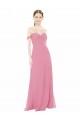 Piel rosa línea A Hombros Descubiertos Gasa Largo Vestidos de dama de honor Outlet