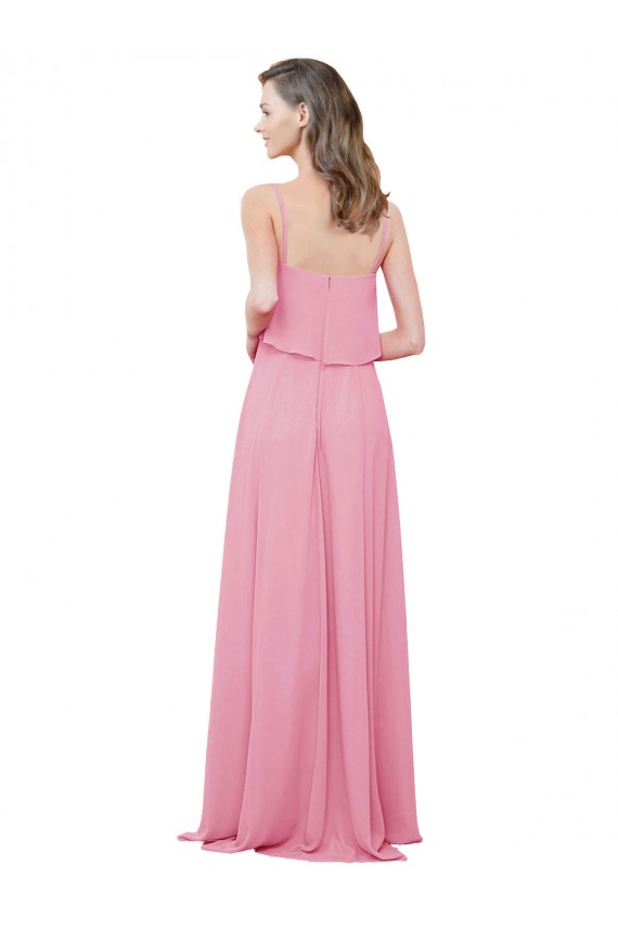 Piel rosa línea A Tirantes espagueti Gasa Largo Vestidos de dama de honor Outlet