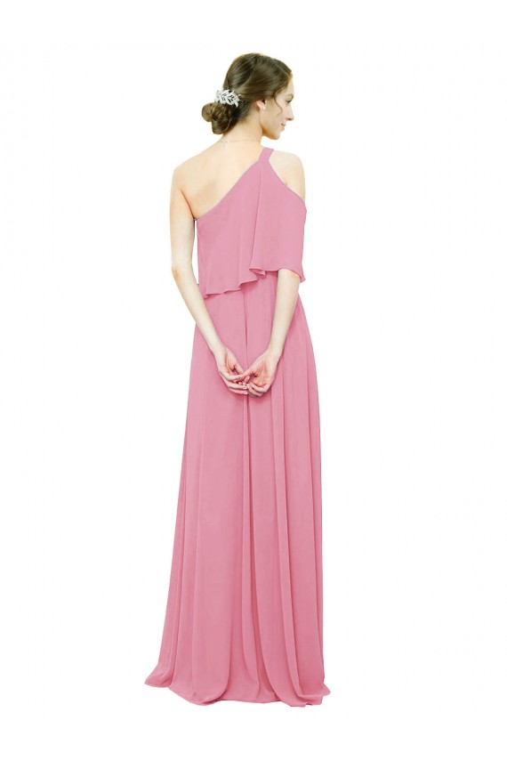 Piel rosa línea A Un Hombre Gasa Largo Vestidos de dama de honor Outlet