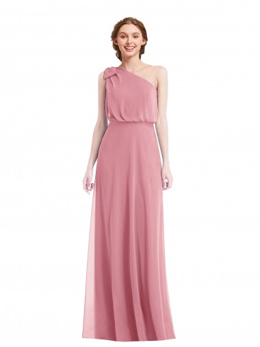 Piel rosa línea A Un Hombre Gasa Largo Vestidos de dama de honor Outlet