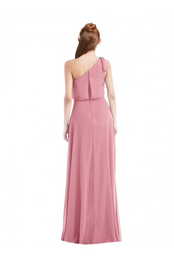 Piel rosa línea A Un Hombre Gasa Largo Vestidos de dama de honor Outlet