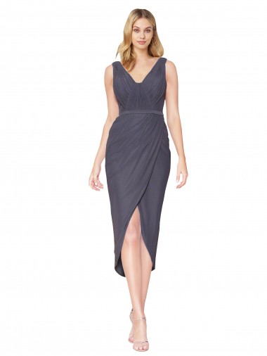 Pizarra gris Sirena Cuello en V Cuello Alto Cóctel Gasa Corto Asimétrico Formales Vestidos de dama de honor / Vestidos de fiesta Outlet