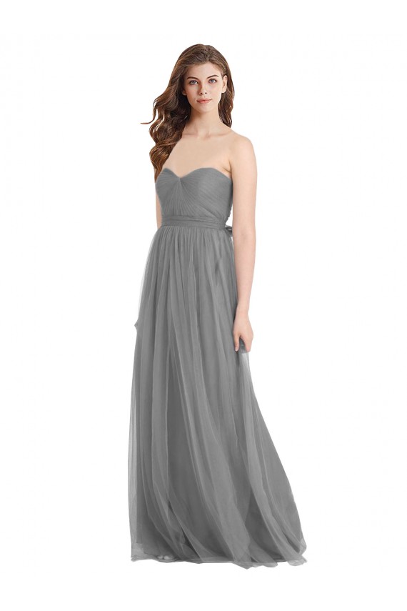 Pizarra gris línea A Cuello de Corazón Tul Largo Vestidos de dama de honor Outlet