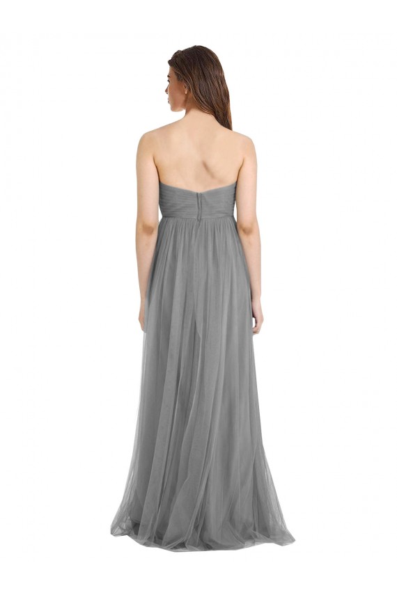 Pizarra gris línea A Cuello de Corazón Tul Largo Vestidos de dama de honor Outlet