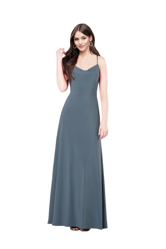 Pizarra gris línea A Cuello en V Spandex Largo Vestidos de dama de honor / Vestidos de fiesta Outlet
