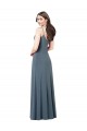 Pizarra gris línea A Cuello en V Spandex Largo Vestidos de dama de honor / Vestidos de fiesta Outlet