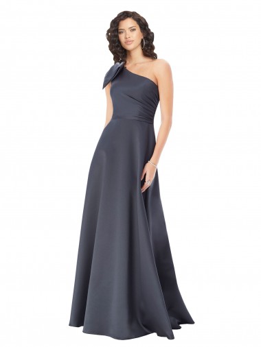 Pizarra gris línea A Un Hombre Satén Largo Formales Vestidos de dama de honor / Vestidos de fiesta Outlet